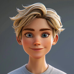 Fun 3D cartoon Asian teenager