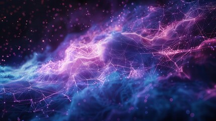 3D space abstract with low poly design, interconnected dots and lines. Concept art, space theme