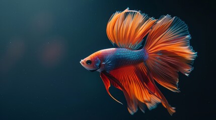Fototapeta premium Colourful Betta fish.Siamese fighting fish in movement isolated on black background. Capture the moving moment of colourful siamese fighting fish isolated on black background.