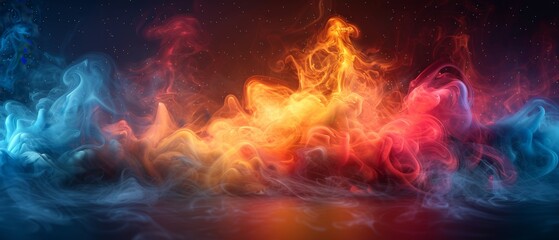 Fototapeta premium Abstract colorful smoke art with vibrant swirling patterns in blue, red, and yellow creating a stunning visual effect.