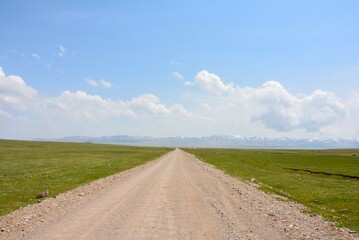 キルギスのまっすぐな道