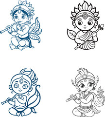 Lord Krishna with flute vector Illustration