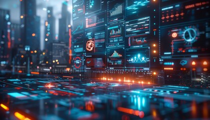 Obraz premium Futuristic tax audit holographic data visualization advanced AI assistant corporate setting