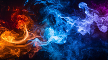 Mysterious Hues: Abstract Multicolored Billowing Smoke on a Dark Background, Evoking Depth and Intrigue