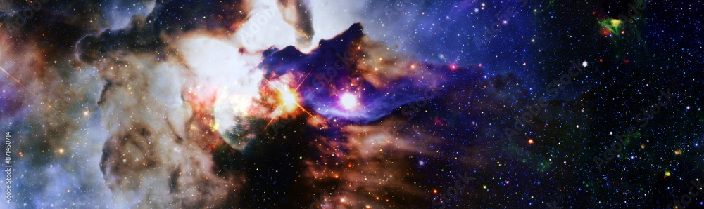 Wall mural abstract background with night sky and stars. panorama view universe space shot of milky way galaxy 