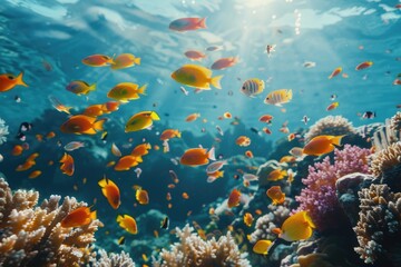 Tropical fish and corals on the seabed