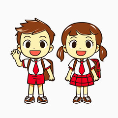 Indonesia student boy cartoon character illustration isolated on white background