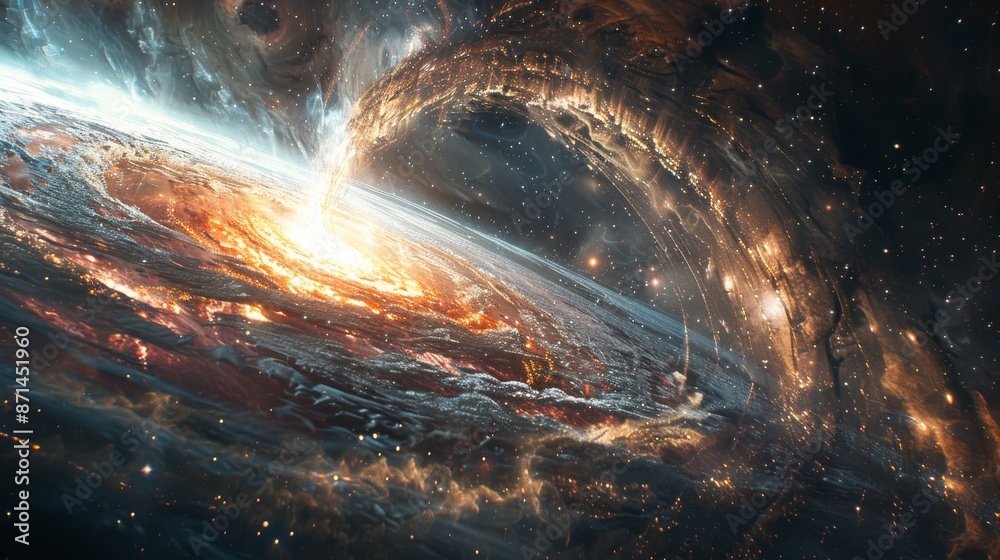 Canvas Prints a cosmic landscape featuring a massive black hole pulling in surrounding matter generative ai