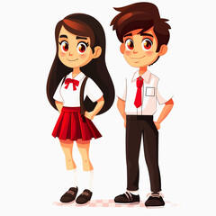 Fototapeta premium Indonesian elementary school student pose illustration and wearing uniform