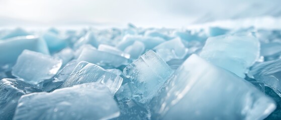 Obraz premium Close-up of glistening ice cubes in various sizes, highlighting pure and cold textures in a refreshing and frosty environment.