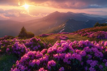 Purple flowers bloom throughout the valley
