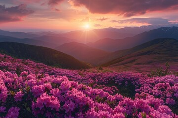 Purple flowers bloom throughout the valley