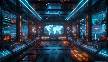 Virtual security analyst transparent screens futuristic design data protection