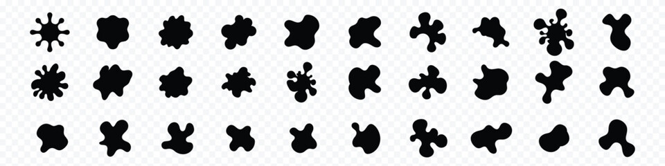 liquid irregular blob shape, Ink blots, black paint, set of design elements. Set of abstract organic shapes, Blob shapes vector set. Organic abstract sludge elements monochrome collection. Amoeba blob