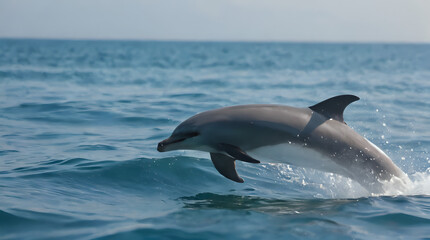 dolphin jumping out of the water with its head out of the water