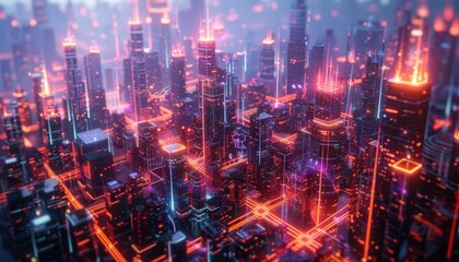 5G network infrastructure neon cityscape holographic connections futuristic technology