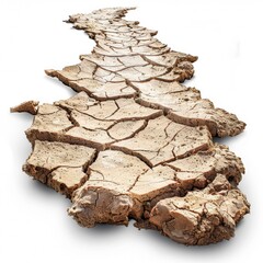Obraz premium Arid Desert Landscape with Dry Cracked Earth and Intense Heat - Drought and Heatwave Effects Concept on Isolated White Background with Copy Space