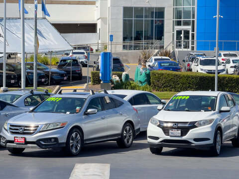 Used car dealerships of various Japanese makes and models. Seen on July 22, 2024 in Rose, CA.