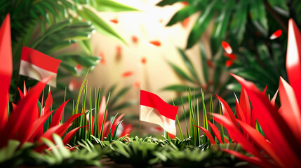 Happy independence day Indonesia background with waving flag. 79th Indonesia independence day