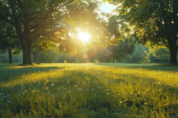 Sunshine penetrates through forests and grasslands