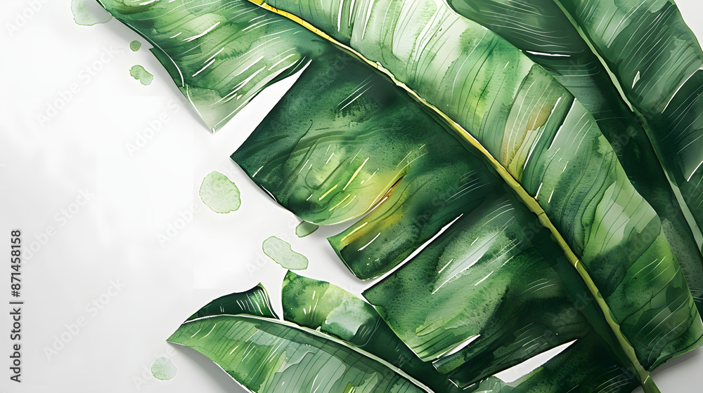 Wall mural create a banana leaf water panited with white background - Wall murals