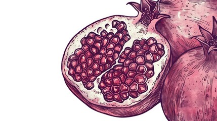 Hand drawn vertical pomegranate design with space intricate details