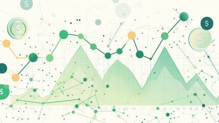 Financial success chart, blockchain ledger with green indicators, flat design illustration