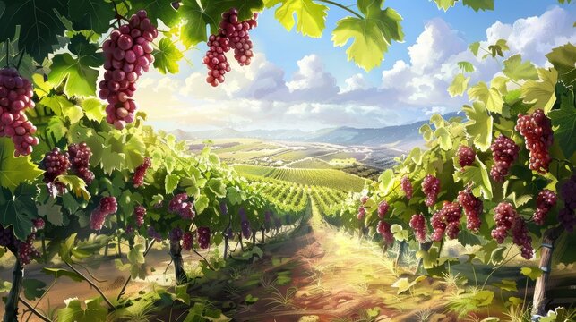 Natural vineyard with grapes