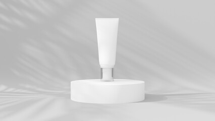 a white tube of cream on a white pedestal