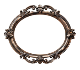 Antique oval picture frame with intricate designs, ideal for vintage decor and classic artwork displays. Isolated on a transparent background.