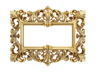 Elegant ornate golden picture frame with intricate detailing, suitable for art, photo displays, and decorative purposes.