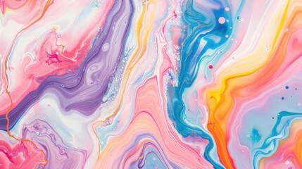 Fototapeta premium Marbled candy colored pastel painting with seamless pouring effect