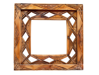 Intricately carved wooden picture frame with geometric patterns, perfect for home decor or art displays. Handcrafted and elegant design.