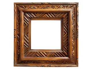 Fototapeta premium Wooden picture frame with intricate carvings, perfect for art or photo display, adding a rustic touch to any space.