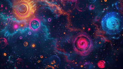 Fototapeta premium Dark celestial backdrop with vibrant circular patterns for various designs
