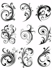 Collection of decorative swirl calligraphy designs. Elegant vintage elements with simple curls. Illustration.