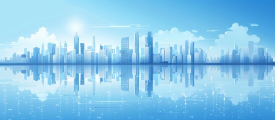 Fototapeta premium Abstract Vector Illustration, Futuristic blue Urban city Landscape with Advanced Smart City Technology, Graphic Resources, Wallpapers, Brochure, Websites, banner design, Advertising, web, background t