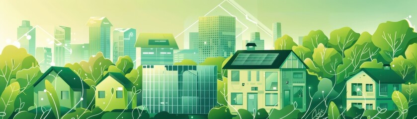 Naklejka premium Green building technology, home energy storage system, blockchain security breach, flat design illustration