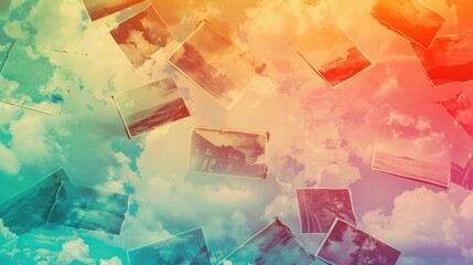 Obraz premium Abstract background of vintage photos under a colorful summer sky