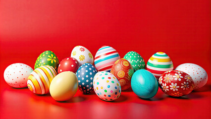Happy Easter day with colorful egg prints copy space for text shot in studio