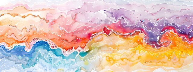 Colorful Meteorological Patterns in Watercolor Painting Style on White Background