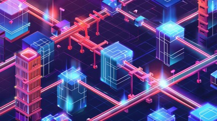 Fototapeta premium Smart grid components, broken blockchain chain, zerobalance digital currency, flat design illustration