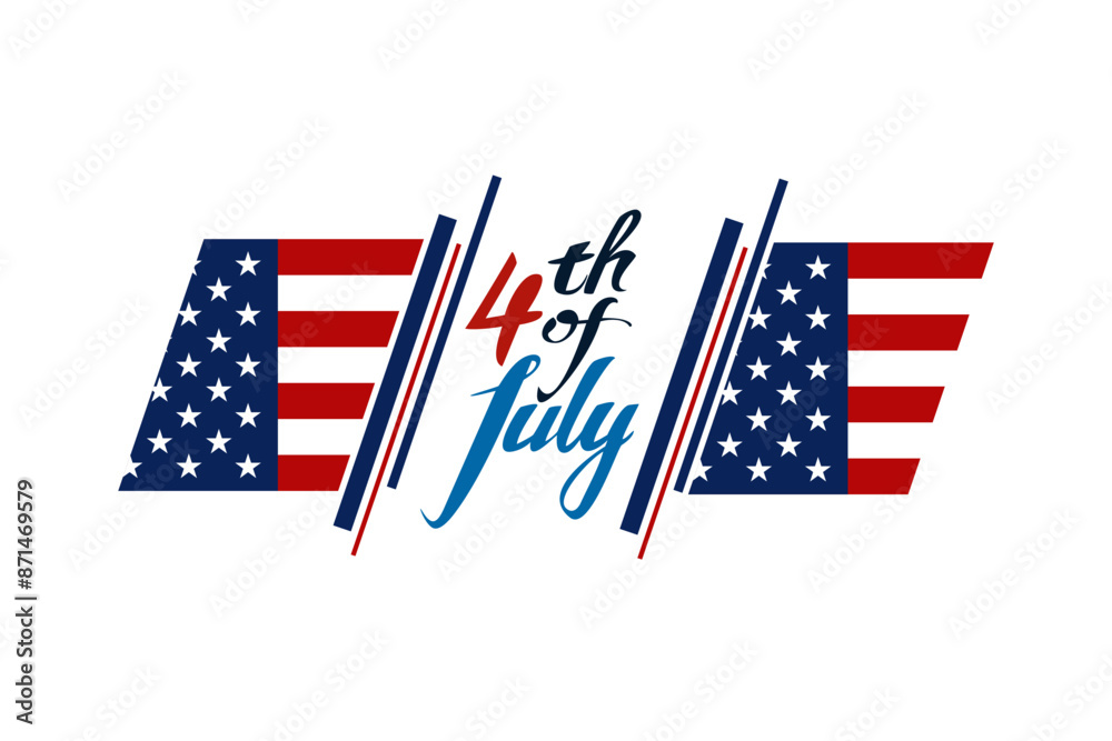 Wall mural Independence day of the USA 4 th july. American flag colors paint stroke. Happy independence day, vector lllustration. Suitable for greeting card, poster and banner.