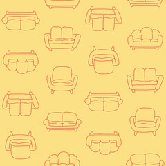 Outline Collection of Couch Vector Seamless Pattern illustration for Print, Wallpaper, Decoration.