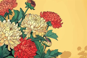 Vibrant Chrysanthemum Bouquet on Yellow Background