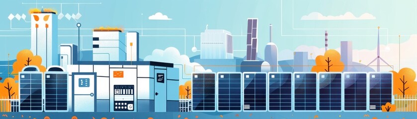 Fototapeta premium Growing fintech company, lithiumion battery array, flat design illustration