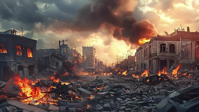 Portrait dramatic of a city destroyed by natural disasters