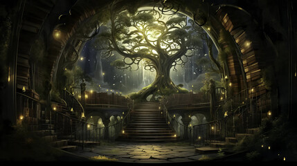 Mystic Library: Enchanted tomes in a mystical realm Fantasy  wallpaper