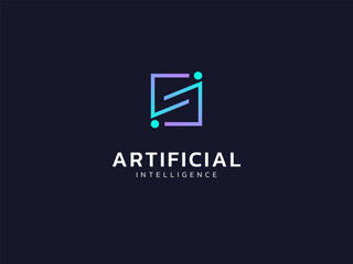 Artificial intelligence with letter s Geometric Squares network lines technology Analysis logo vector design concept. AI technology logotype symbol for advance technology, tech company, ui, identity.