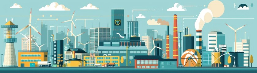 Declining market indicators, commercial energy storage, environmental tech integration, flat design illustration